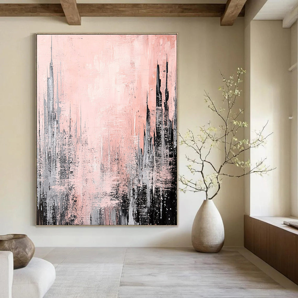 Pink Cityscape Abstract Painting for Feminine - Themed Cafes GAB0792