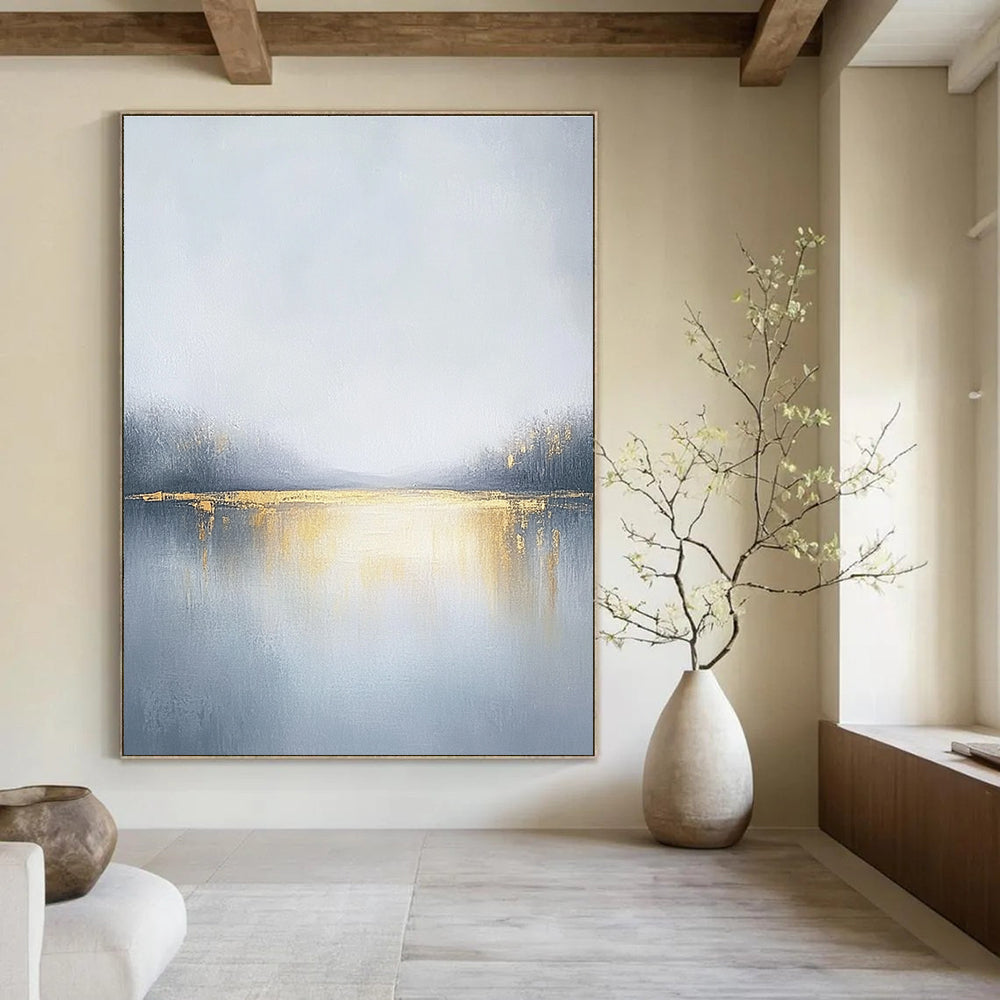Misty Lake with Gold Abstract Painting for Elegant Retreats GAB0742