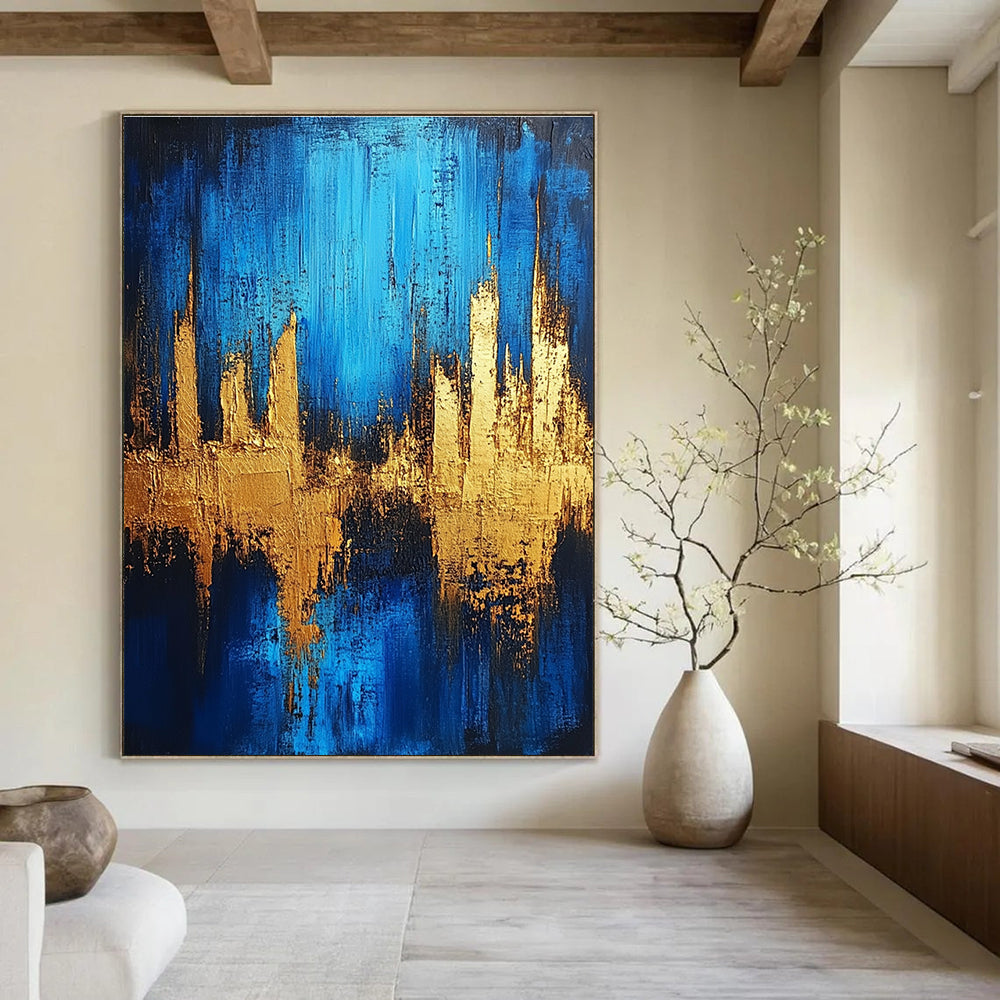 Blue and Gold Abstract Painting for Luxury - Styled Residences GAB1058