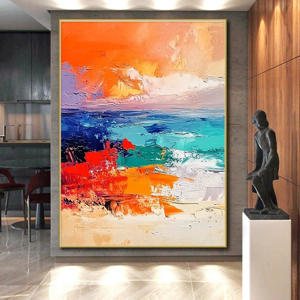 Colorful Seaside Abstract Painting with Vibrant Coastal Vibes WINK580