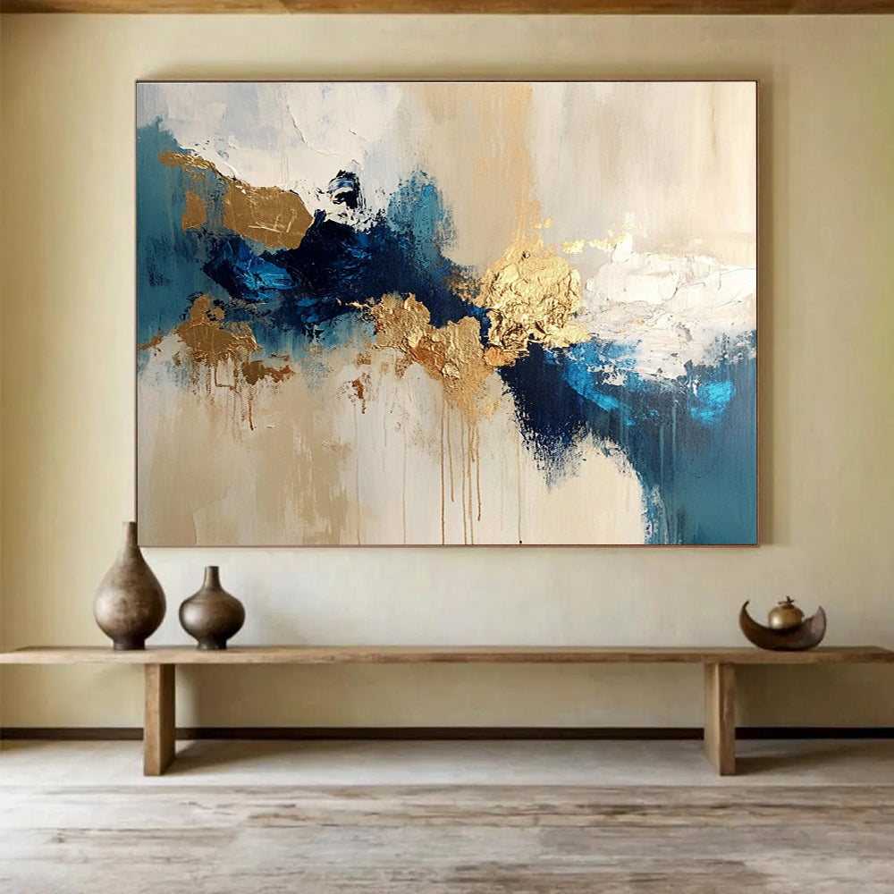 Blue - Gold Abstract Fusion Painting ABS185