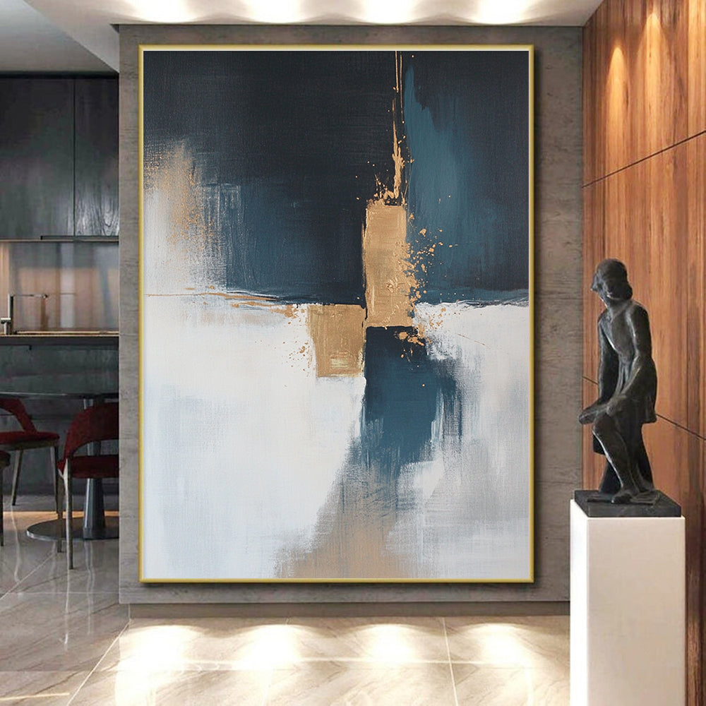 Blue Gold White Abstract Painting with Subtle Luxury WINK554