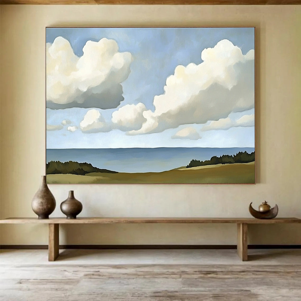 Clouds Over Sea and Fields Abstract Painting with Simple Serenity ABS598