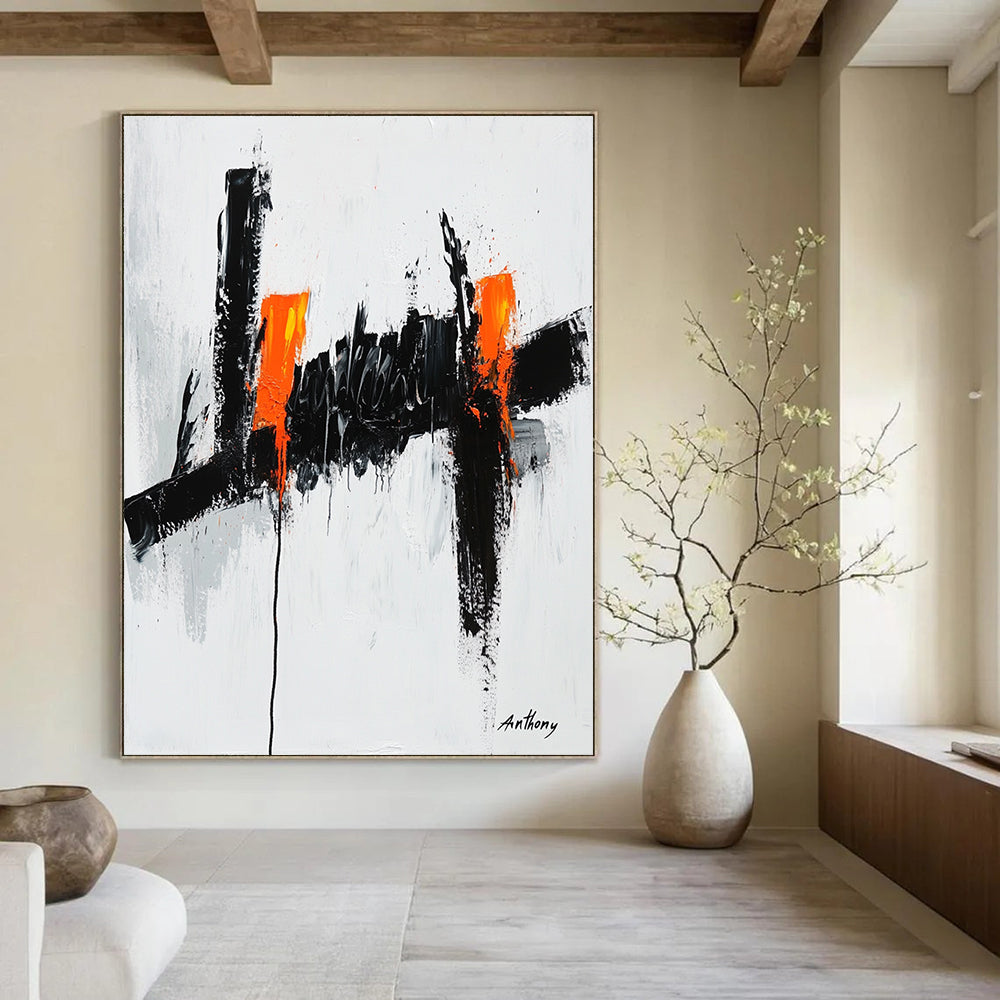 Black and Orange Abstract Painting for Modern Art Galleries GAB0812