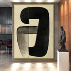 Curved Black Forms on Beige Abstract Painting with Subtle Flow WINK012
