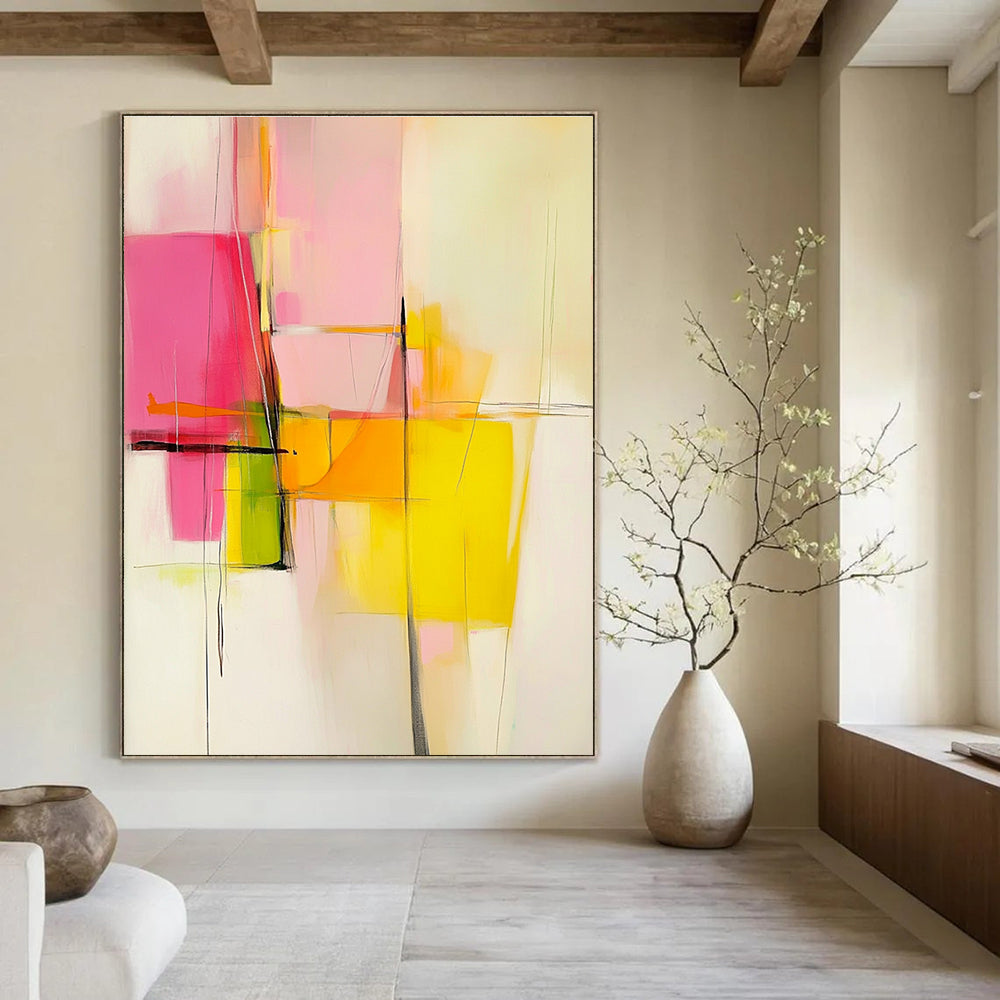 Pink and Yellow Abstract Painting for Feminine - Inspired Fashion Studios GAB0917