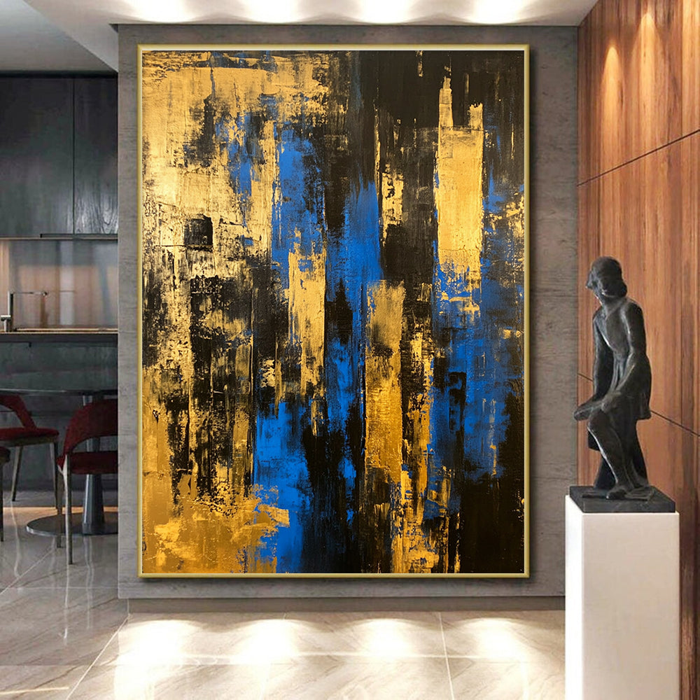 Blue - Gold Abstract City Painting with Urban Sophistication WINK397