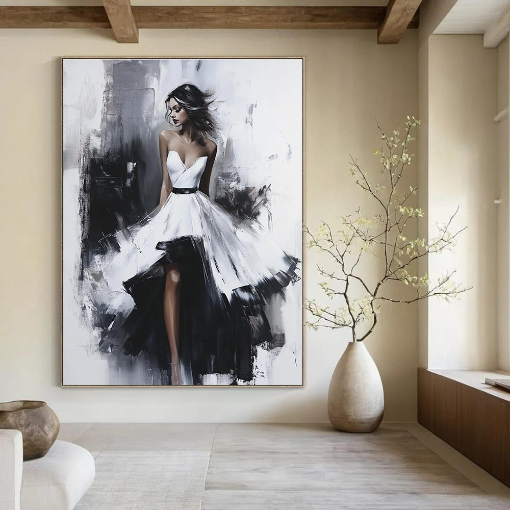 Elegant Woman in Dress Figurative Abstract Painting for Glamorous Interiors GAB1409
