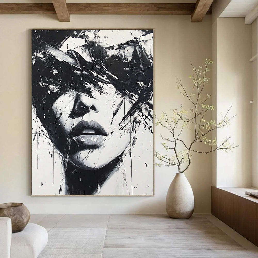 Black and White Abstract Portrait - Expressive Figurative Abstract Art GAB0449