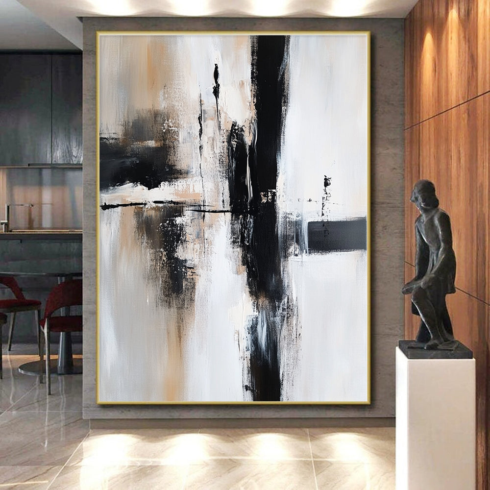 Dynamic Monochrome Abstract Painting with Evocative Mystery WINK509