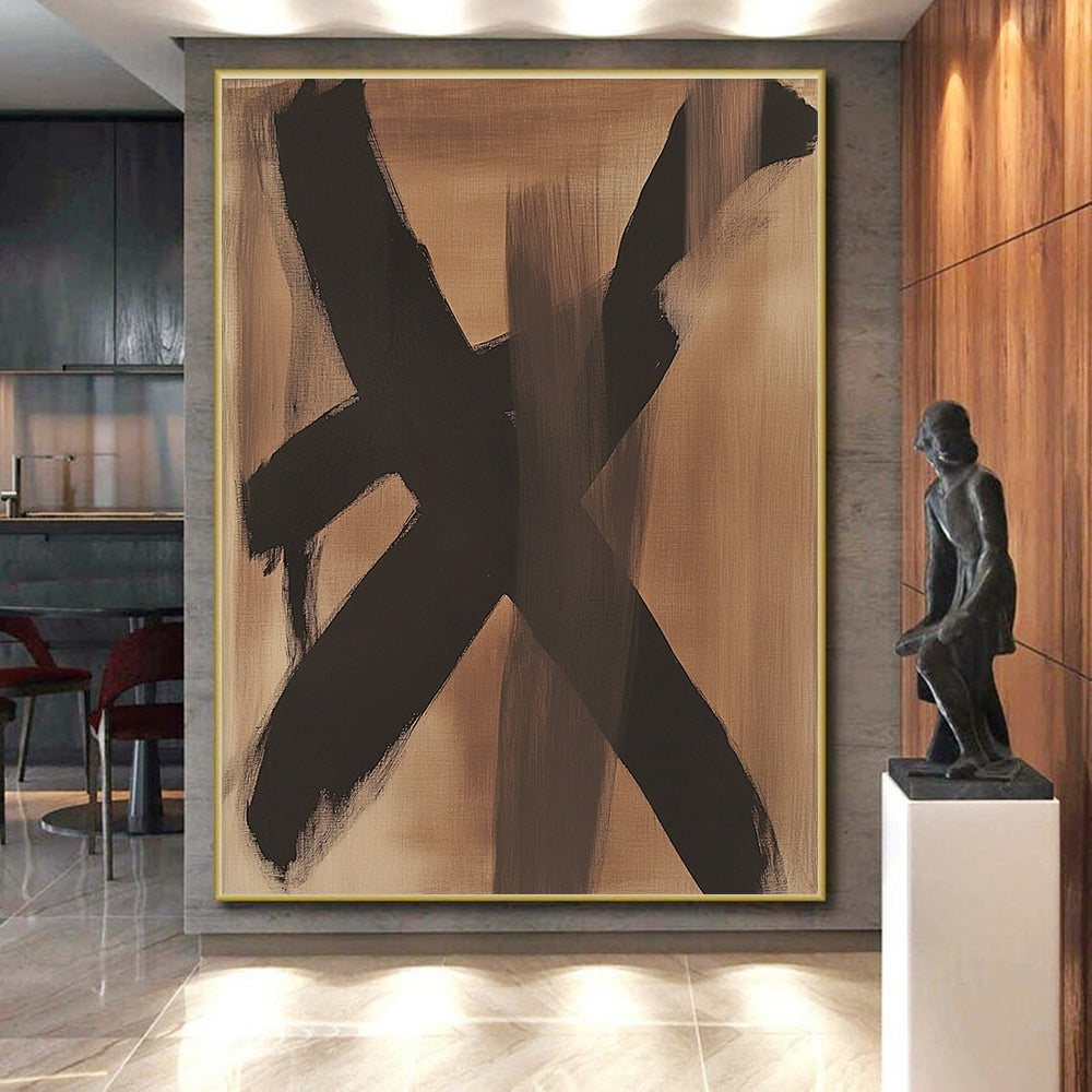 Brown Black Gestural Abstract Painting with Expressive Strokes WINK612