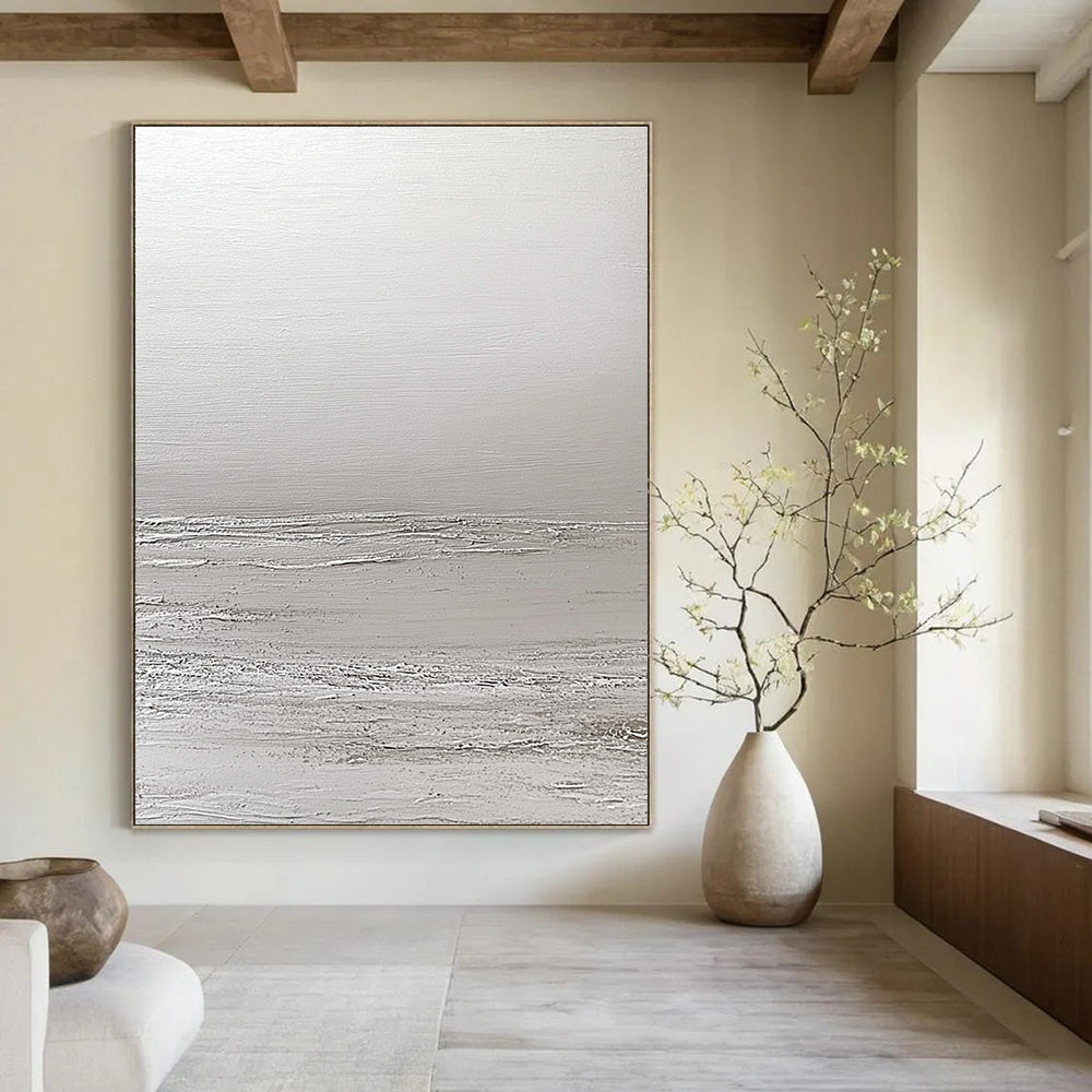 White Textured Minimalism Abstract Painting of Subtle Depth GAB0167