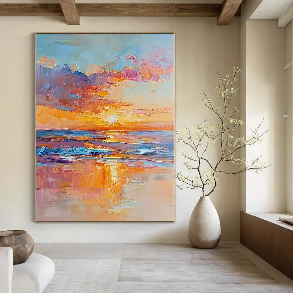Colorful Sunset Sea Abstract Painting for Coastal Hotel Lobbies GAB1284