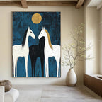 Two Horses Under Golden Moon - Symbolic Equine Abstract Art GAB0512