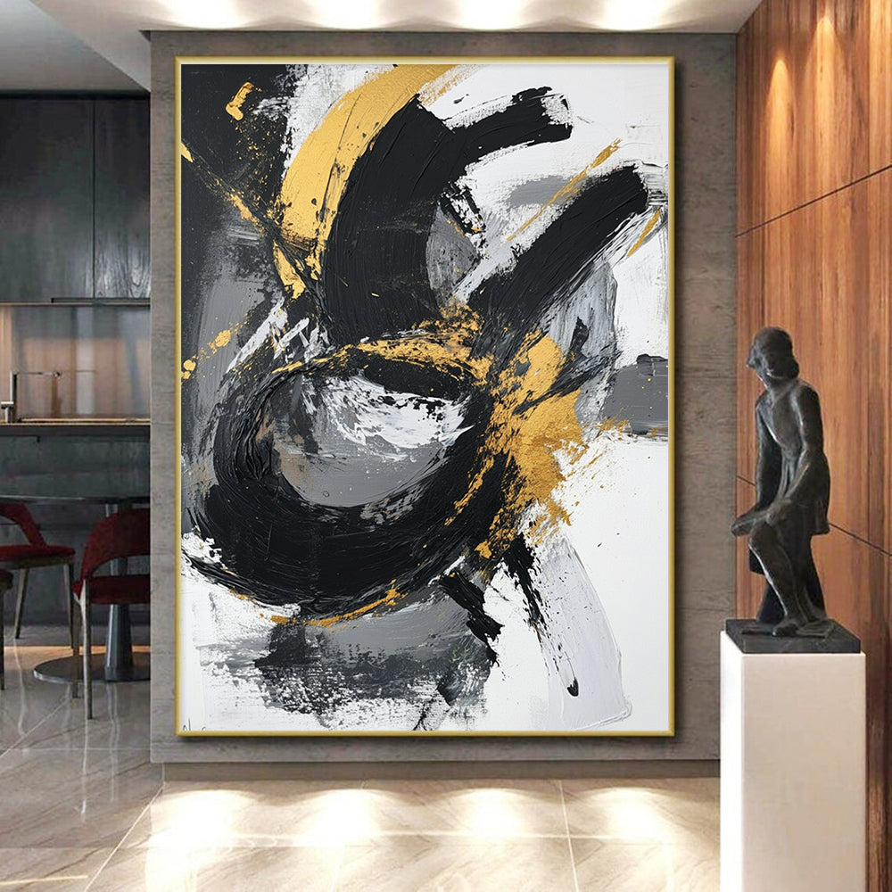 Gold - Black Abstract Swirl Painting with Elegant Movement WINK367