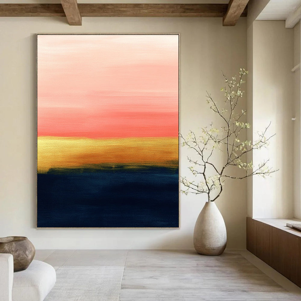 Pink and Gold Horizon Abstract Painting for Luxe Bedroom Retreats GAB1387