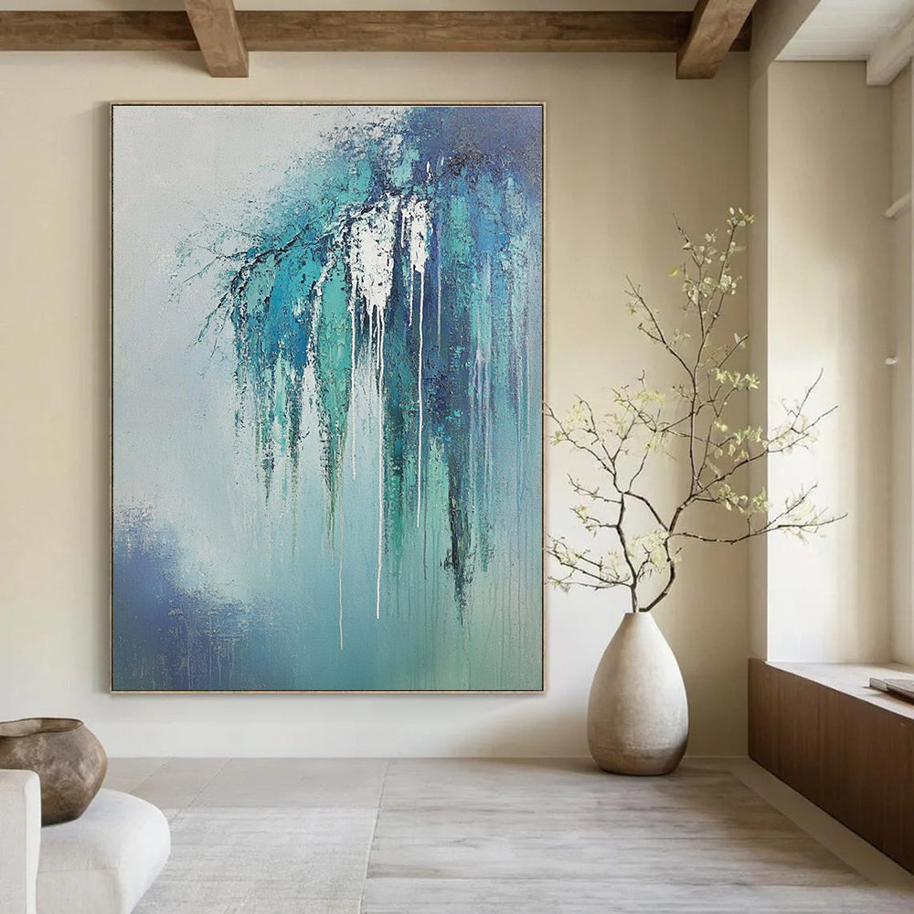Dripping Blue Branches Ethereal Nature Abstract Painting GAB0266