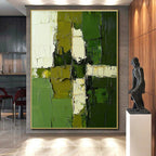 Green White Geometric Abstract Painting with Textured Precision WINK606