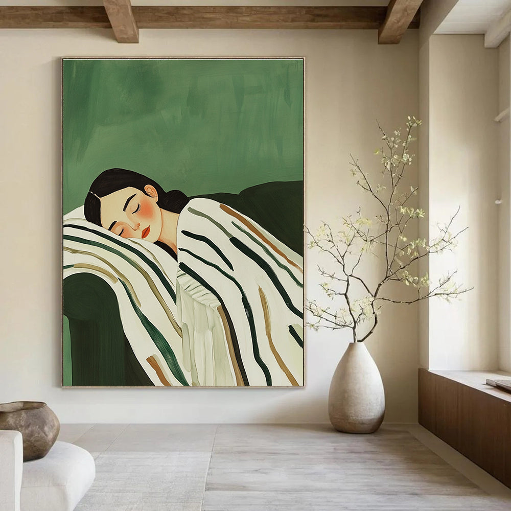 Sleeping Woman on Sofa - Serene Figurative Abstract Painting GAB0423