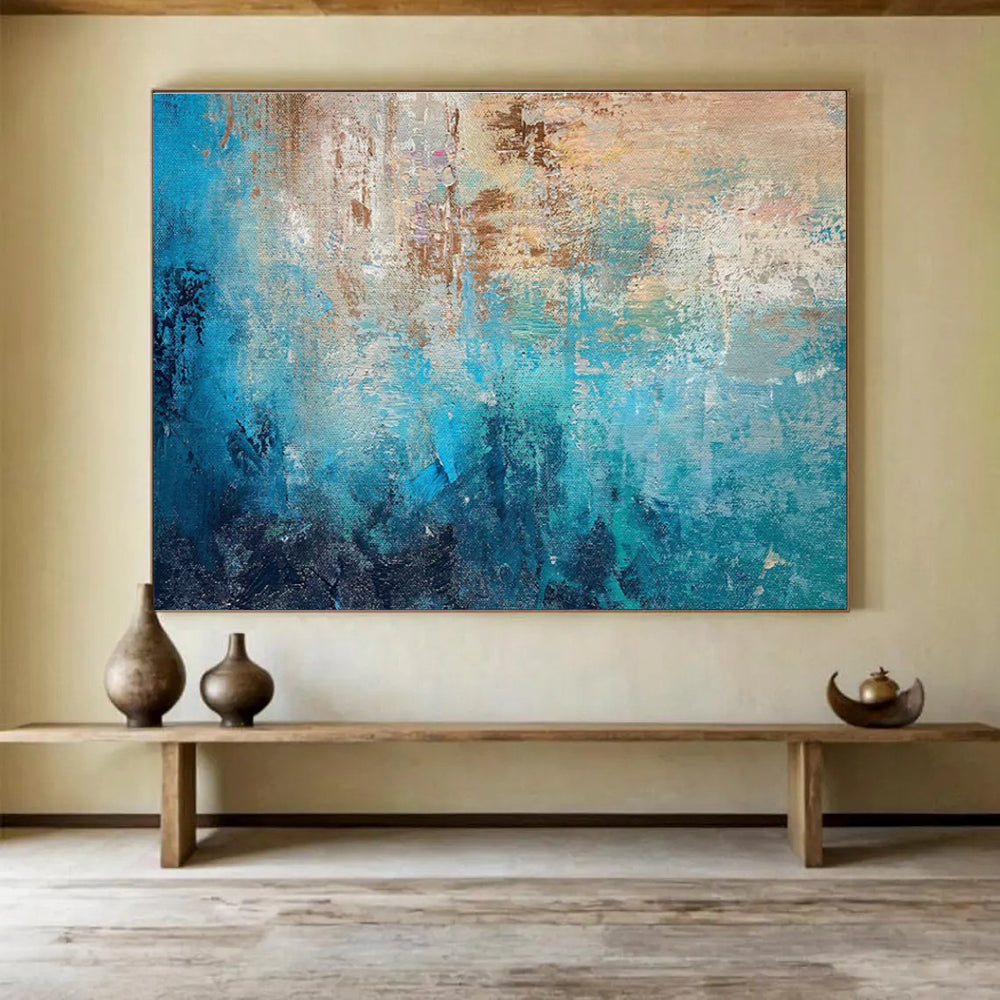 Teal and Blue Abstract Painting for Spa and Wellness Centers YHT374