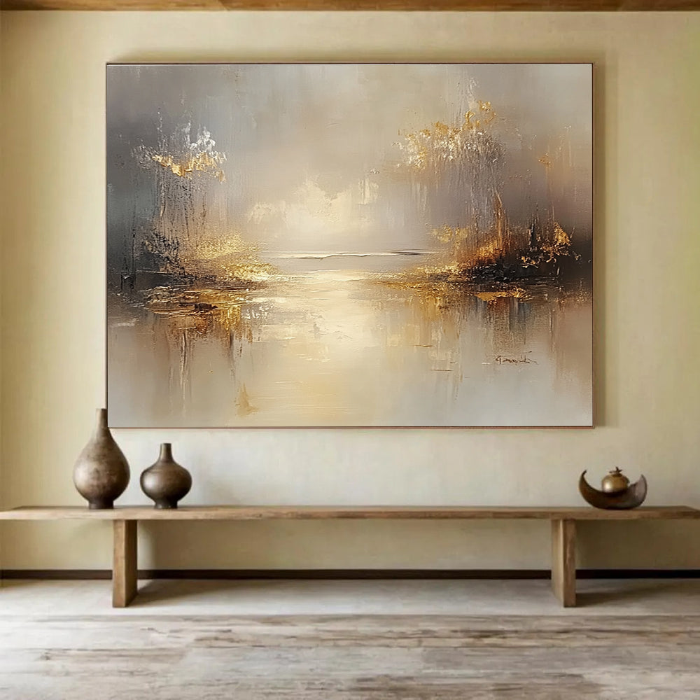 Golden Lake Abstract Painting with Subtle Tones ABS270