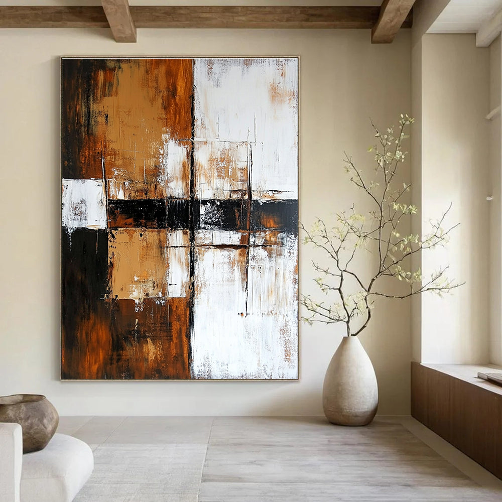 Brown and Black Grid - Patterned Abstract Painting for Industrial - Style Offices GAB0890