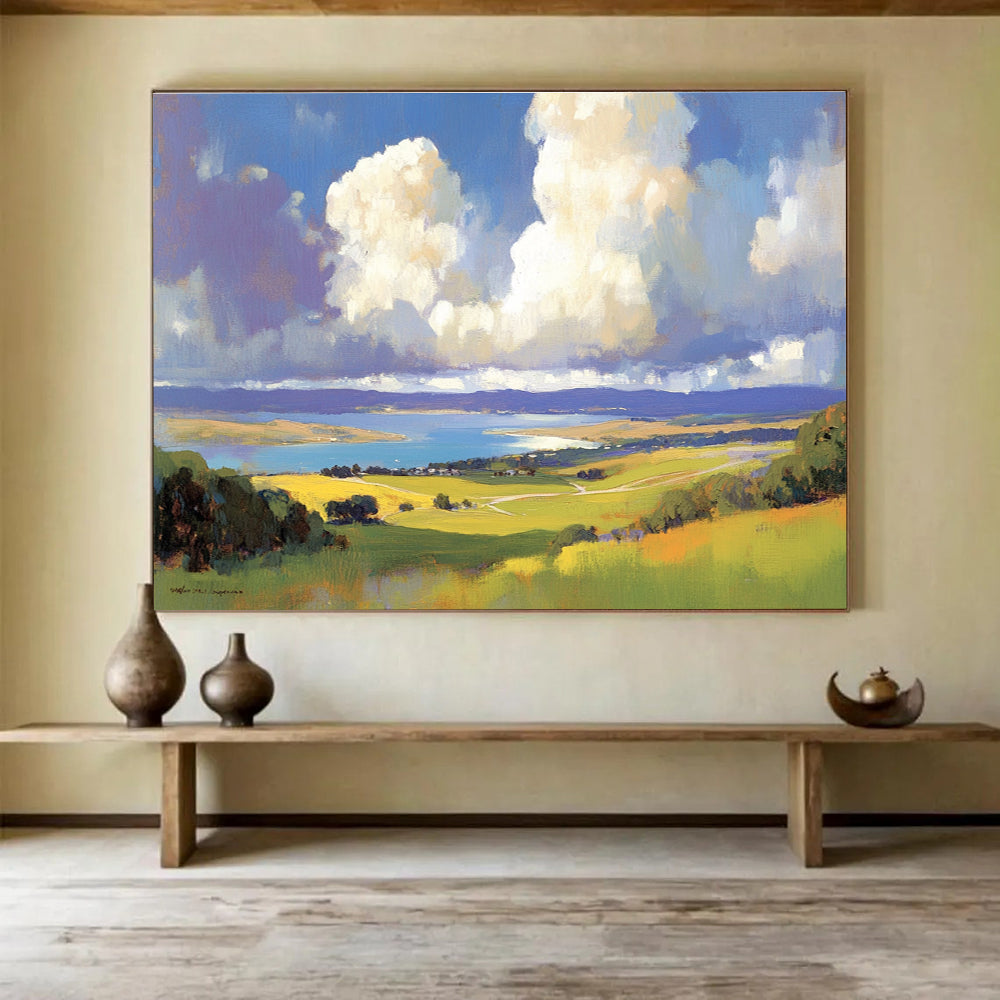 Serene Landscape with Lake and Clouds Abstract Painting ABS581