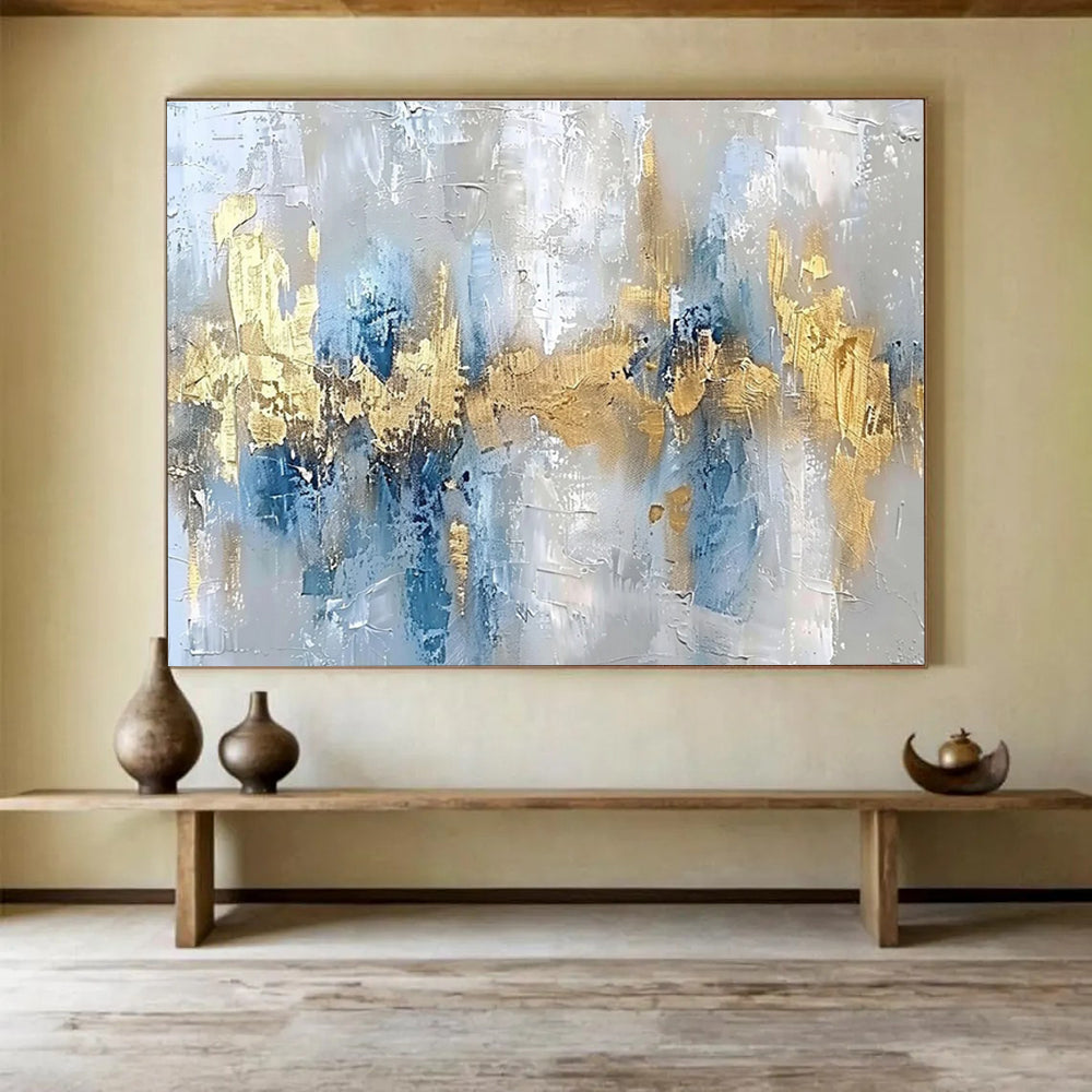 Blue - Gold Abstract Elegant Painting for Modern Spaces YHT045