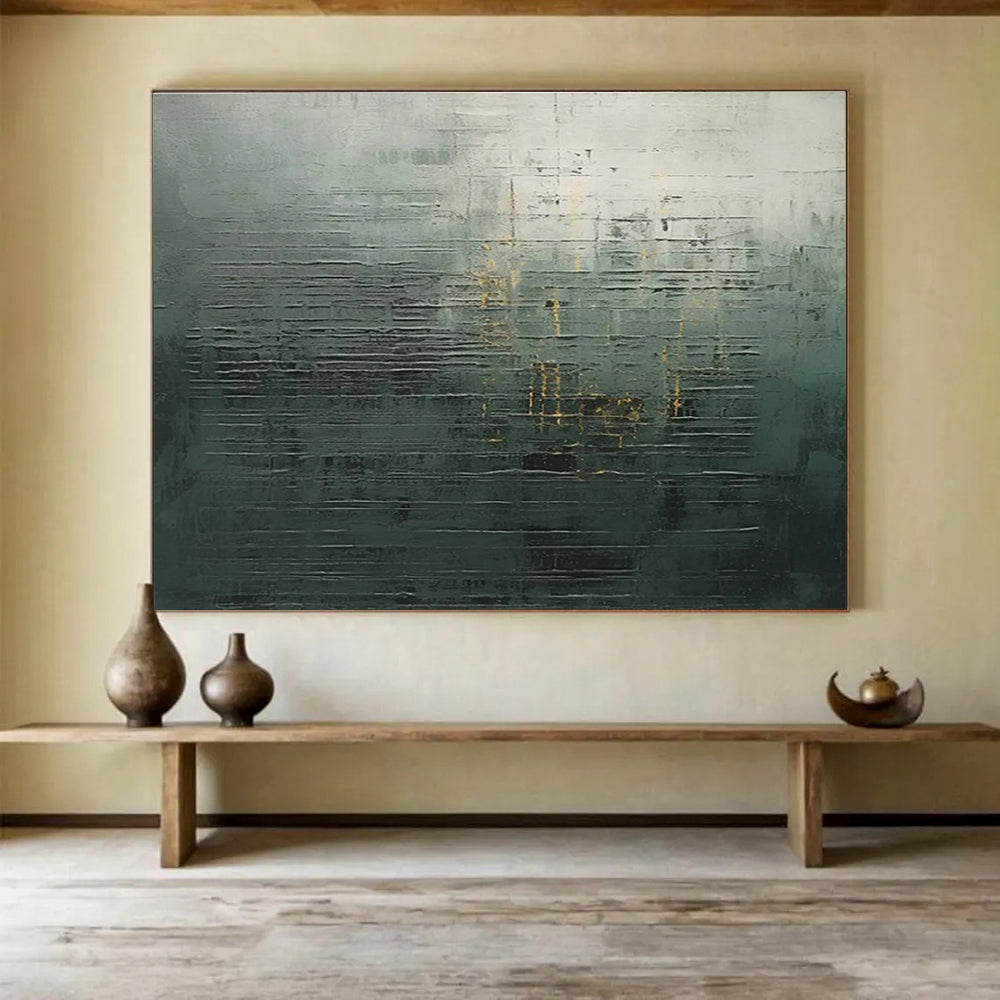 Dark Green and Gold Textured Abstract Painting for Sophisticated Dining Areas YHT323