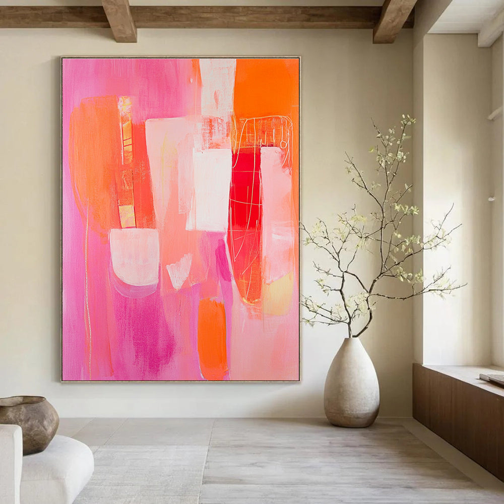Pink and Orange Shapes Vibrant Abstract Painting GAB0316