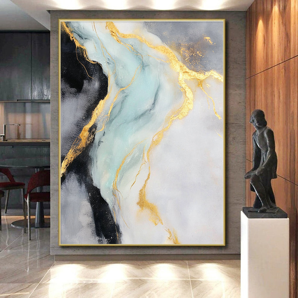 Gold Blue Abstract Painting with Luxe Flow WINK740