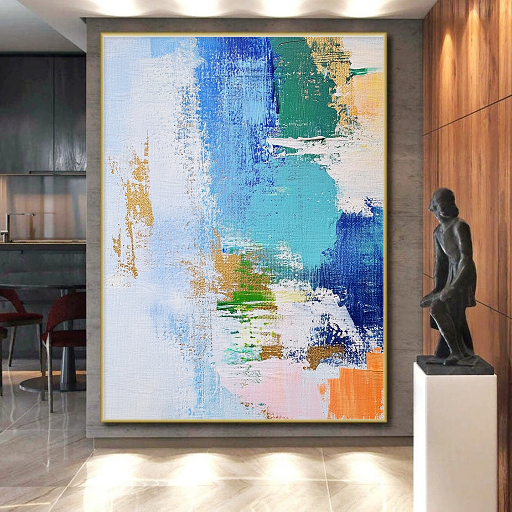 Blue Green Gold Abstract Painting with Dynamic Brushstrokes WINK616