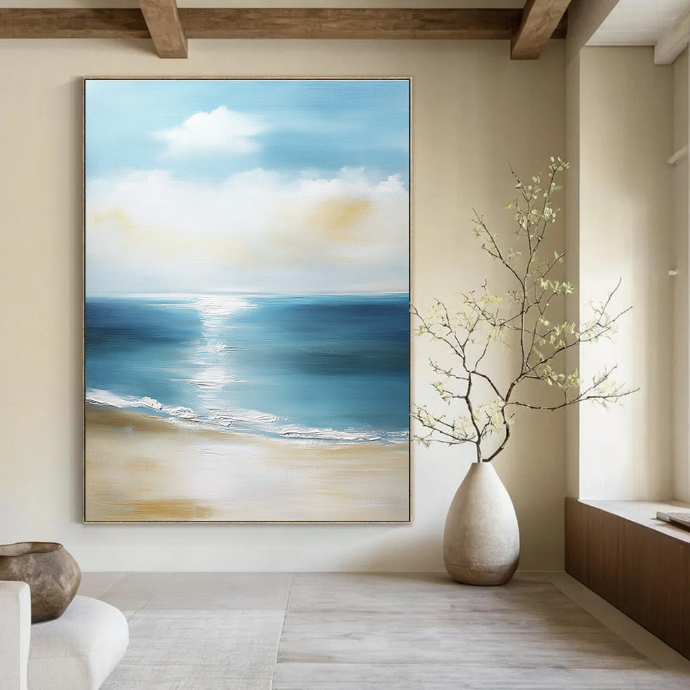 Calm Sea Beach Peaceful Abstract Painting for Coastal Homes GAB1483