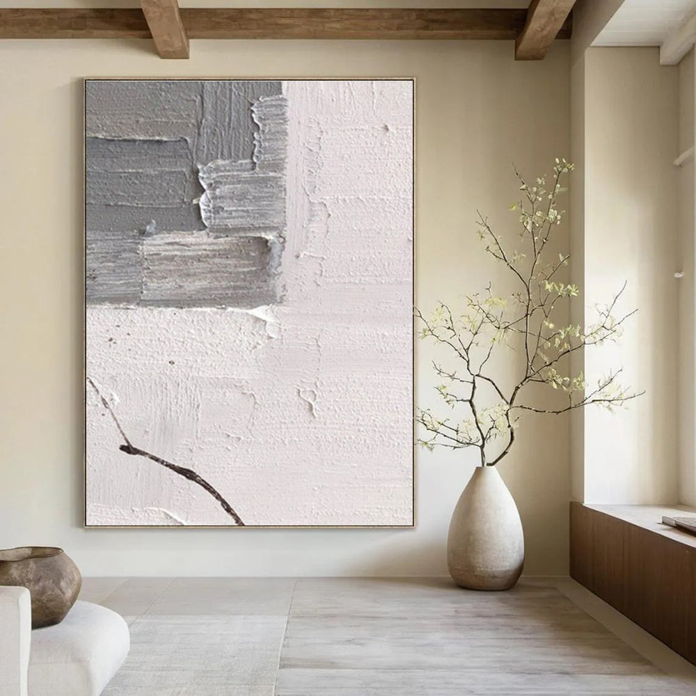 Gray and White Textured Fragmented Art Abstract Painting for Industrial - Chic Lofts HENG361