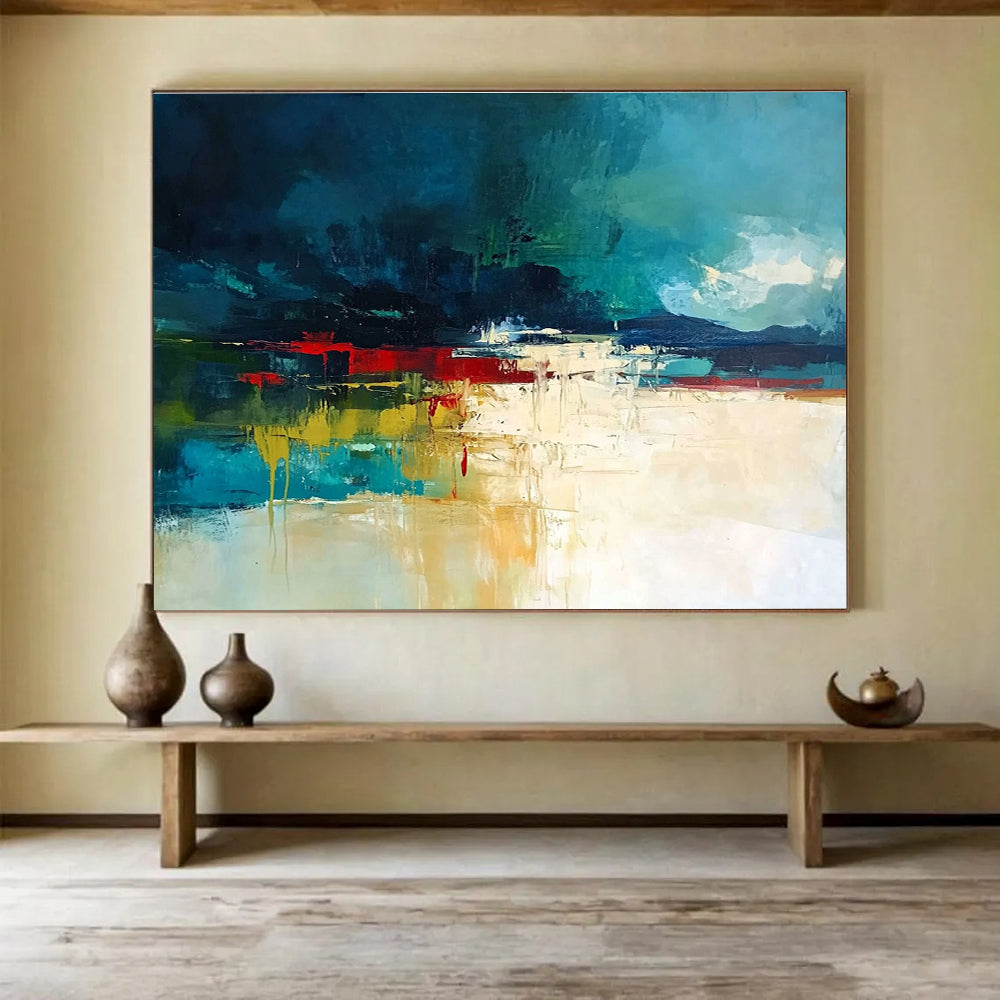 Vibrant Abstract Landscape Painting with Bold Color Blocks and Dripping Paint ABS247