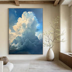 Fluffy Clouds Blue Sky Abstract Painting for Coastal Home Bedrooms HENG006