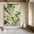 Muted Green Floral Abstract Painting for Minimalist Home Offices HENG426