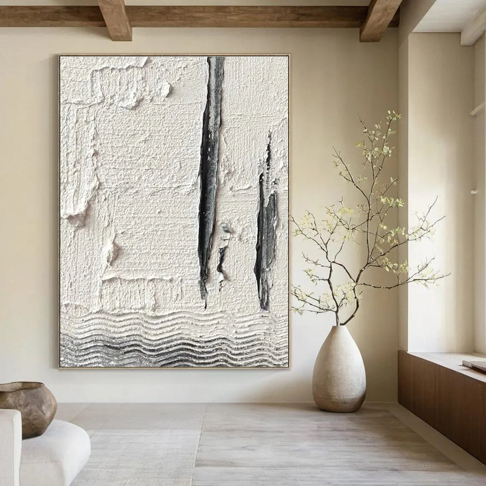 Gray - White Textured Fragment Abstract Painting for Industrial - Chic Spaces HENG371