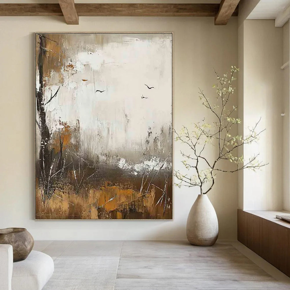 Abstract Landscape with Birds Painting for Nature - Lover's Studies HENG484
