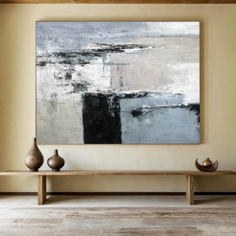 Monochrome Block Abstract Painting for Modern Corporate Offices YHT152