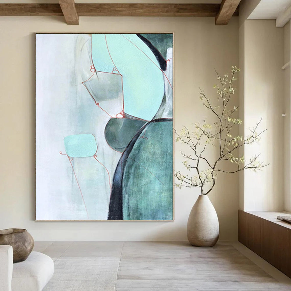 Minimalist Mint - Green Abstract Forms Painting for Serene Spaces HENG250