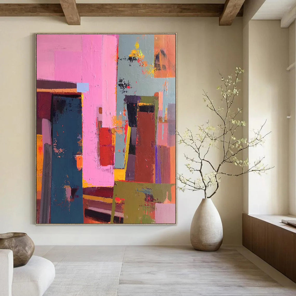 Colorful Geometric Abstract Painting for Modern Office Lounges HENG050