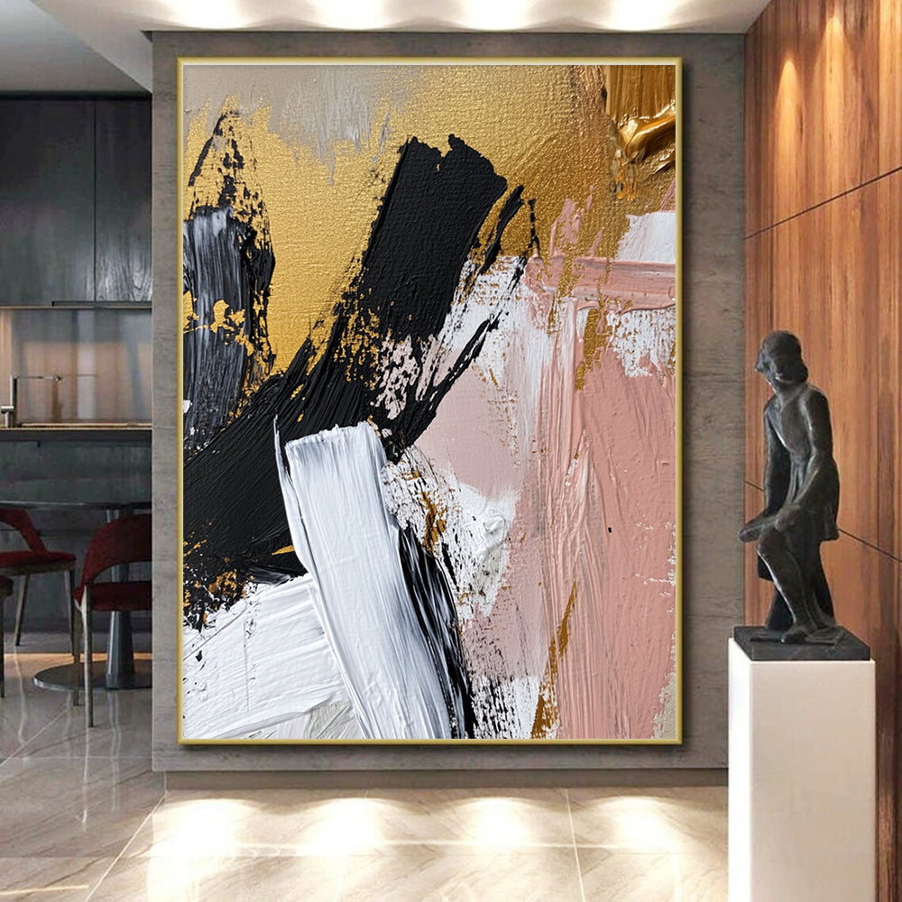 Gold Accented Abstract Strokes Abstract Painting with Luxurious Flair WINK056