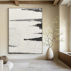 Black - White Textured Landscape Abstract Painting for Serene Home Offices HENG384