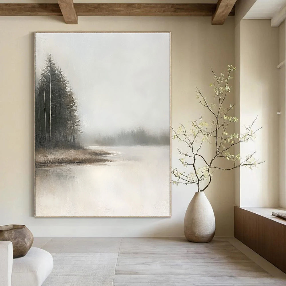 Foggy Forest Lake - Naturalistic Landscape Abstract Art GAB0525