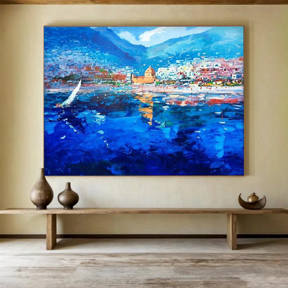 Coastal Town Abstract Painting for Mediterranean - Style Resorts YHT481