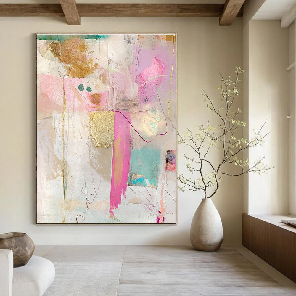Pink and Gold Collage Luxe Mixed Media Abstract Painting GAB0251