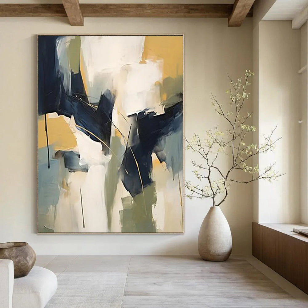 Blue - Yellow - Green Abstract Painting for Nature - Themed Cafes HENG123