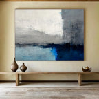 Grey - Blue Abstract Horizon Painting for Serene Spaces YHT073