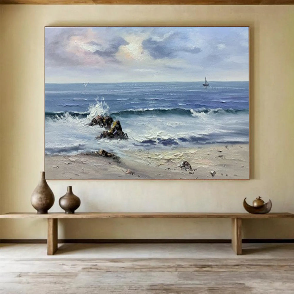 Seaside Serenity Abstract Painting for Coastal Living Rooms YHT190